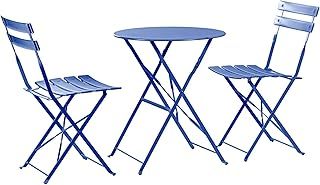 Harbour Housewares 2 Seater Sussex Bistro Set - Folding Table Chairs Outdoor Patio Garden Furniture - Round - Navy