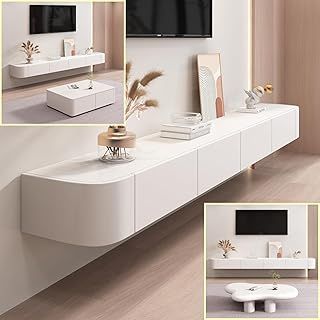 XDXINY Floating TV Stand Large Floating TV Shelves Wall Mounted Multi Storage Compartment TV Media Console Floating TV Cabinet Bench Under TV Large Storage TV Lowboard (White, 120 * 20 * 24CM)