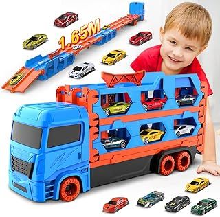 VATOS Transport Truck Toys Cars for Boys Ages 3 4 5 6, Portable Truck Toy with 6 Race Cars, Best Gift Carrier Vehicles Toys Set for Kids