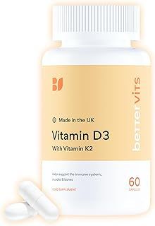 Bettervits Vitamin D3 & K2 | High Strength 4,000IU | with K2 Vitamin | Supports Immunity | Bones | Energy | Vegan Friendly