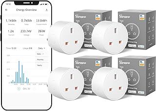 SONOFF WiFi Smart Plug Socket Mini Smart Socket with Energy Power Monitoring Remote Control Smart Schedule Functions, Works with Alexa/Google Home and IFTTT, 2.4 GHz No Hub Required, 4PCS S60TPG
