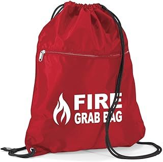 School Evacuation Fire Grab Bag with Flame Logo Graphic - Printed Red Emergency Documents Drawstring Sack Bag
