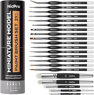Nicpro 21PCS Miniature Paint Brushes, Drybrush Model Paint Brush Set for Acrylic Watercolour, Detail Paint Brush Dry Brush for 40k Model, Miniature Painting, Citadel - with Container