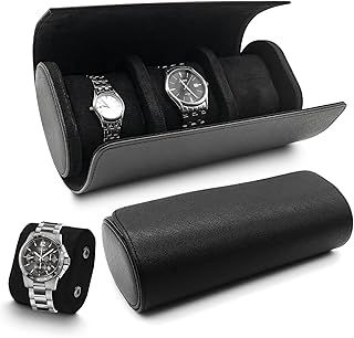TINGSING Watch Travel Case 3 Slot PU Leather Watch Roll Box for Men Watch Display Case with Detachable Pillow Watch Holder Organizer for Watch Jewelry, Men's Gift on Father's Day, Christmas,Black