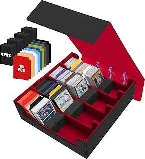 Trading Card Storage Box, Deck Box Holds 2800+ Cards for Mtg, Tcg, Sports Cards, UNO Cards, PU Leather Card Box Includes 10 Card Dividers, Red