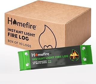 Homefire Natural Instant Light Fire Logs, for Open Fires, Multi-fuel Stoves, Wood Burners, and Campfires, Smokeless and Odourless (Pack of 10)