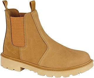 Mens Safety Work Boots Tan Brown Leather Dealer Slip On Lightweight