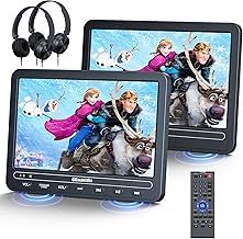 GOnavidio 10.1" Dual Screen Car DVD Players, 5 Hours Battery, Portable DVD Player for Car with 2 Headphones Support USB/TF Card, Region Free, Last Memory (1 x Player+1 x Monitor)