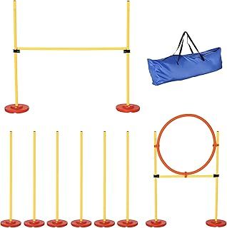 PawHut Dog Agility Equipment Training Portable Obstacle for Pet w/Adjustable Hurdles, Jumping Ring, Weave Poles