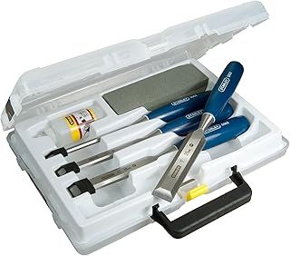STANLEY 4 Piece Chisel Set Includes 6 12 18 25 mm High Carbon Steel Blade Chisels with Sharpening Stone and Oil 0-16-130 Multicolor