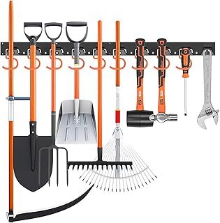 HORUSDY 64 inch Garden Tool Storage | Garden Tool Rack | Wall Mount Tool Organizer | Hangers for Mop and Broom Holder Shovel, Rake, Broom Etc.