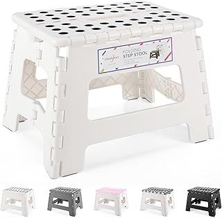 Folding Step Stool Lightweight Plastic Step Stool,9 inch Foldable Step Stool for Kids,Non Slip Folding Stools for Kitchen Bathroom Bedroom Plastic Stepping Stool White