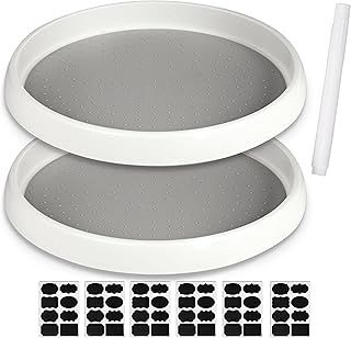 EasyFind 2-Pack Lazy Susan Turntable Cupboard Organiser | 25cm Rotating Storage: Kitchen Fridge Bathroom Spice-Rack Makeup | Plus 48 Chalkboard Labels & White Chalk Pen | Tidy-Spin-Find-Reduce Waste