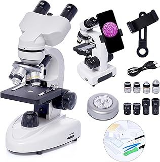 Binocular Microscopes, 200X-5,000X Compound Biological Microscopes With 6x Multiplier, Slides Set & Phone Adapter for Students, Adults, Beginners, Laboratory Teaching Gifts