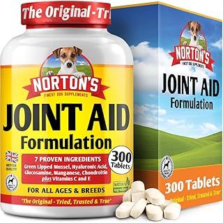 NORTON'S Dog Joint Care Supplements | 300 Tablets | With Green Lipped Mussel, Glucosamine & Chondroitin, Hyaluronic Acid, Manganese and Vitamins for dog joint care. Aids stiff joints.