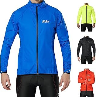 FDX Men’s Cycling Jacket - Waterproof Lightweight Breathable MTB Rain Tops - High Visibility Full Sleeves Taped Seams Reflective Cycle Jersey - Windproof Coat for Riding, Running, Bike Racing