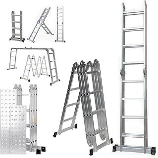 Folding Ladder 4.6m Multipurpose 11-in-1 Step Work Bench with Aluminium Platform Stair Combination ladder -ladders for decorating Capacity 16 Steps for Indoor Outdoor Works, EN131