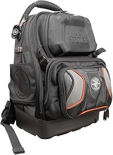 Backpack Tool Bag, 48 Pockets for Hand Tools, Great Electrician Heavy Duty Tool Backpack Klein Tools 55485, Black With Orange/Gray, 19.5-Inch