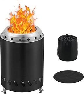 BRIAN & DANY Tabletop Solo Fire Pit with Stand, Smokeless Fire Pit for Outdoors, Stainless Steel Stove Campfire, Powered by Pellets or Wood, Includes Travel Bag & Fireproof Mat - 20.1