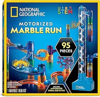 National Geographic Marble Run with Motorized Elevator - 95-Piece Marble Maze Kit with Motorized Spiral Lift, 20 Marbles, Storage Bag & More, Perpetual Motion Machine, Marble Game, Kids Physics Toys
