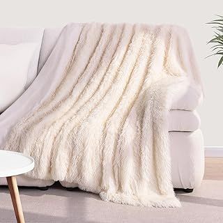 Fluffy Faux Fur Throw, Reversible Faux Fur Blanket for Comfort, Fluffy Cream Throw 160x200 cm, Easy-Care, Ideal as a Winter Blanket or Gift, Fleece Blanket, Sofa Throw, and Bed Cover