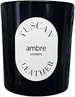 Tuscan Leather Scented Candle - by Ambre London - 100% Organic Natural Soy Wax, Hand-Poured, Gift Box, Luxury Candles Gifts for Women & Men Spring Scent