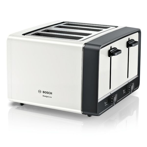 Bosch DesignLine Plus 4 Slice Stainless Steel Toaster, TAT5P441GB White