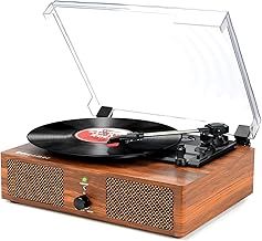 Vinyl Record Player Turntable with Built-in Speakers and USB Belt-Driven Vintage Phonograph Record Player 3 Speed for Entertainment and Home Decoration (Brown)