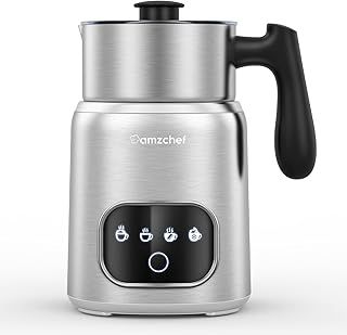 AMZCHEF 4-in-1 Milk Frother Electric, 400ML Stainless Steel Hot Chocolate Machine with LED Touch Screen, Automatic Milk Steamer and Frother for Latte, Cappuccino, Nut Milk Maker, Induction Heating
