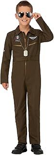 Smiffys Top Gun Maverick Child's Aviator Costume, Green with Jumpsuit & Changeable Name Badges, Officially Licensed Top Gun Maverick Fancy Dress, Child Dress Up Costumes