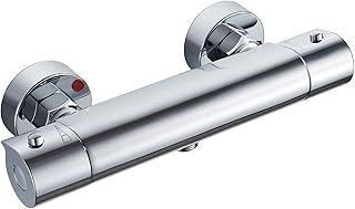 Solepearl Chrome Thermostatic Shower Mixer, Round Wall Mounted Thermostatic Shower Mixer Bar Valve Anti Scald, Modern Solid Brass Hot & Cold Water Mixer Tap Constant Temperature Control for Bathroom