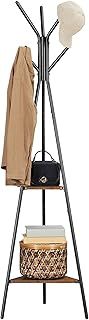 VASAGLE Coat Rack with Stands, Coat Rack, Hallway, Industrial Style, with 2 Shelves, for Clothes, Hats, Bags, Rustic Brown and Black RCR16BXV1