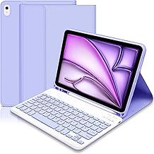 for iPad Air 11 inch Case with Keyboard 2024, Keyboard Case for iPad Air 2024 6th/5th/4th, Slim Smart Case with Detachable Bluetooth Keyboard and Pencil Holder for iPad Air 11" (M2)-Purple