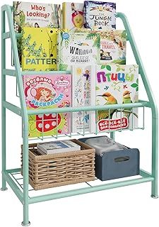 Huhote Children Kids Bookshelf, Small Bookcase, Kids Book Rack, Book and Toy Storage Organizer Display Stands Shelf for Small Place Living Room Study Children's Room (Green)