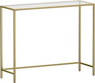 VASAGLE Console Table, Tempered Glass Table Top, Metal Frame, Heavy Duty, Adjustable Legs, for Living Room, Entryway, Hallway, Gold LGT26G