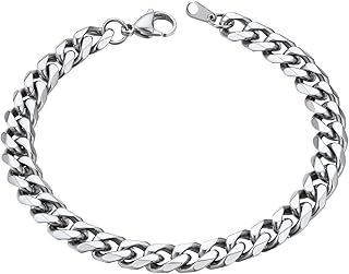 ChainsHouse Mens Cuban Chain Bracelet 3/6/9/12mm, 16/19cm Stainless Steel Curb Bracelet