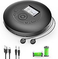 DESOBRY Portable CD Player, 7 Hour Battery Playtime, Compact Discman with Earphone, Hold Lock and Anti-Skip Function, Car CD Player with AUX