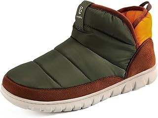 LongBay Men's Nylon Boots Warm Memory Foam Non-Slip for Indoor & Outdoor Rubber Sole Snow Boots Slipper House Shoes Gift for Him