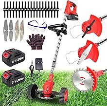 Cordless Strimmer Adjustable Garden Strimmer 2x4.0mAh Battery Strimmer with 5 Metal Blades 20 Plastic Blades Electric Strimmer, Grass Trimmer for Yard, Garden, Sidewalk Edges.