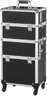Cosmetic Case Organiser Beauty Trolley on Wheels Extra Large Makeup Trolley Vanity Case with Adjustable Dividers (Black, 3 in 1)