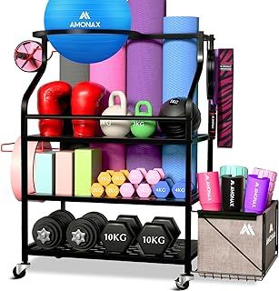 Home Gym Storage Dumbbell Rack, Weight Stand Kettlebell Rack Yoga Mat Holder Rack for Barbell Pad Resistance Band Foam Roller, Fitness Accessories Organizer Workout Equipment for Women