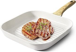 GiPP Nonstick Griddle Pan for Stove Tops,28cm Grill Pan for Indoor Cooking & Outdoor Grilling,Square Grill Skillet Steak Pan,PFOA Free (White, 28cm)