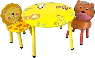 Childrens Wooden Table and Chair Set Animal Safari Sturdy Preschool Kids Furniture Activity Desk