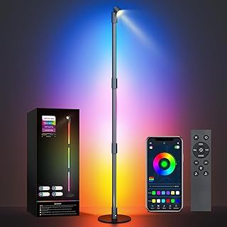 GGIE LED Floor Lamp, 360° RGB Detachable Corner Floor Lamp with Spotlight, 16 Million Colour Changing Standing Lamp with Music Sync & Timing, App & Remote Control, Mood Light for Living Room