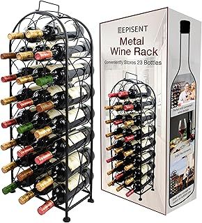 EPISENT | 23 Bottle Wine Rack | Free Standing | Black Metal Wine Rack | Stand for Bottle Storage Contemporary Black Powder Coated Design