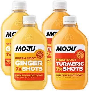 MOJU 2x Ginger, 2x Turmeric Dosing Bottles (4 x 420ml), Morning Wake Up/Afternoon Lift, Whole Ingredients, Nothing Artificial, Vegan, Ginger Shots