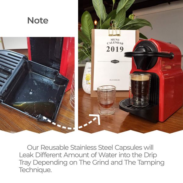 Espresso Capsules Refillable Coffee Pod Stainless Steel Cups Compatible with Nespresso OriginalLine (2 Pods+120 Lids)