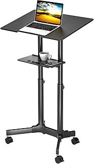Computer Desk Mobile Laptop Table Height Adjustable Standing Desk with Wheels, Mobile Workstation/Presentation Trolley/Ergonomic Top Platform Tilt