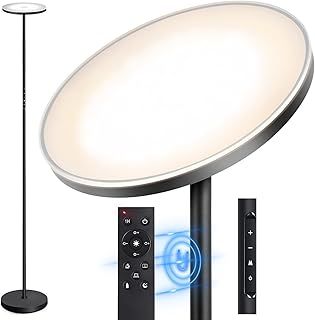 OUTON LED Uplighter Floor Lamp 30W 3000LM, Bright Modern Torchiere Dimmable Standing Lamp, Remote Touch Control & 4 Color Temperatures, 1 Hour Timer for Living Room, Bedroom, Office, Black