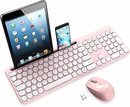 LeadsaiL Wireless Keyboard and Mouse Set with Phone and Tablet Holder, Wireless USB Mouse and Computer Keyboard Combo, Full-sized QWERTY UK Keyboard for HP/Lenovo Laptop and Mac-Pink